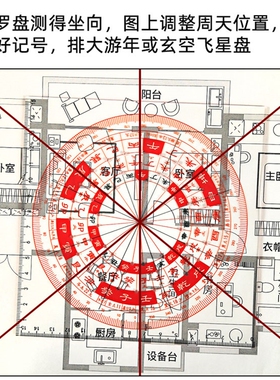 罗盘立极尺透明八宅24山立极尺49孔玄空飞星户型亚克力测量专业尺