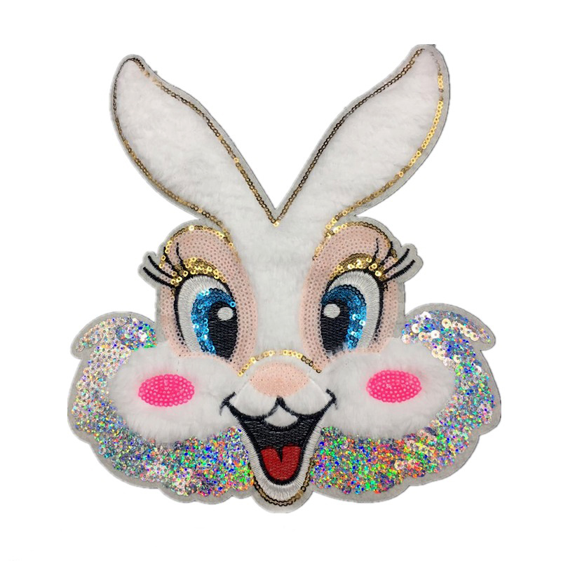时尚大号亮片绒毛可爱布贴衣服装饰修补破洞雪花兔兔小鹿补丁贴花