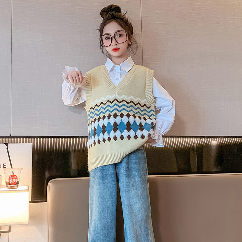 女童针织马甲两件套2023春秋新款儿童毛线背心女大童秋装毛衣上衣,童装/婴儿装/亲子装,马甲,淘宝优惠券,粉丝福利购,淘宝优惠卷