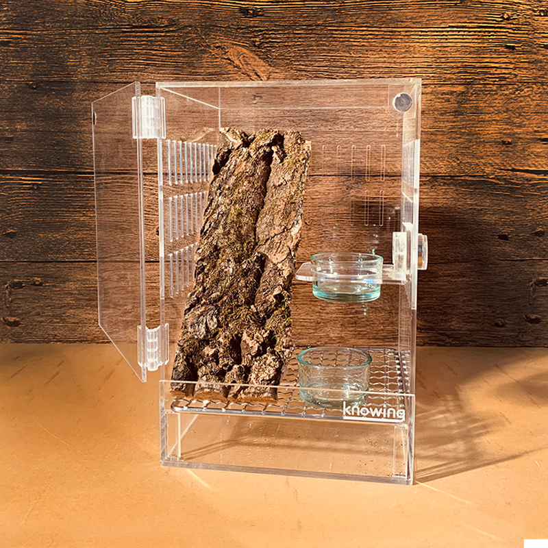 三侧新风口R属睫角守宫饲养高盒树栖爬宠亚克力高透饲养盒前开门