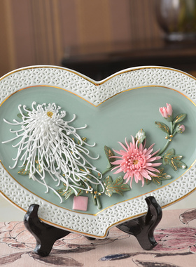 创意新中式陶瓷挂盘摆件博古架摆盘装摆台饰家居客厅酒柜摆设艺品