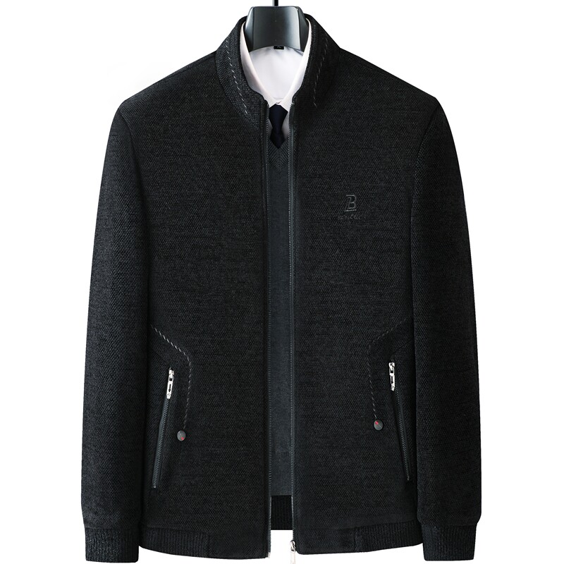 中年男士立领夹克衫爸爸装雪尼尔外套秋冬款中老年人加绒加厚棉衣