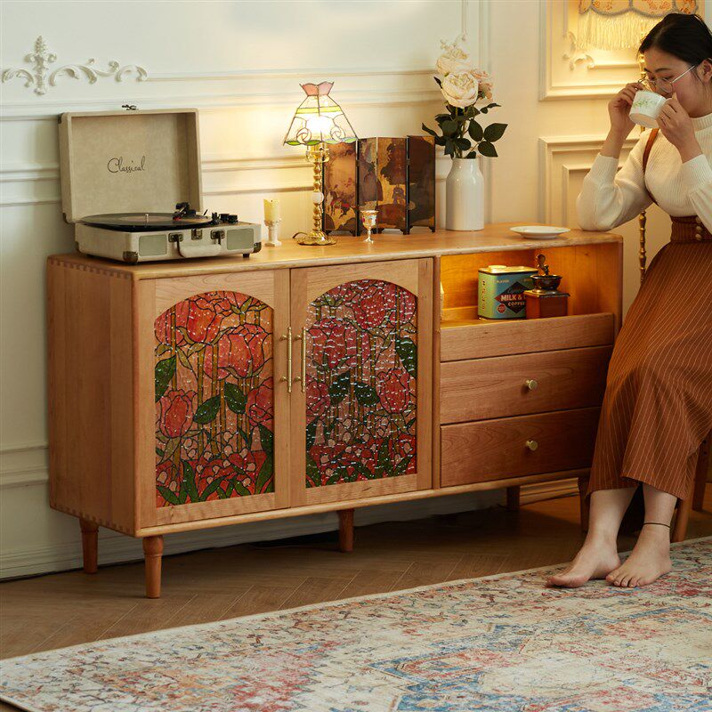 樱桃房间蒂芙餐边柜一体靠墙酒柜客厅柜子实木家用复古储物柜橱柜