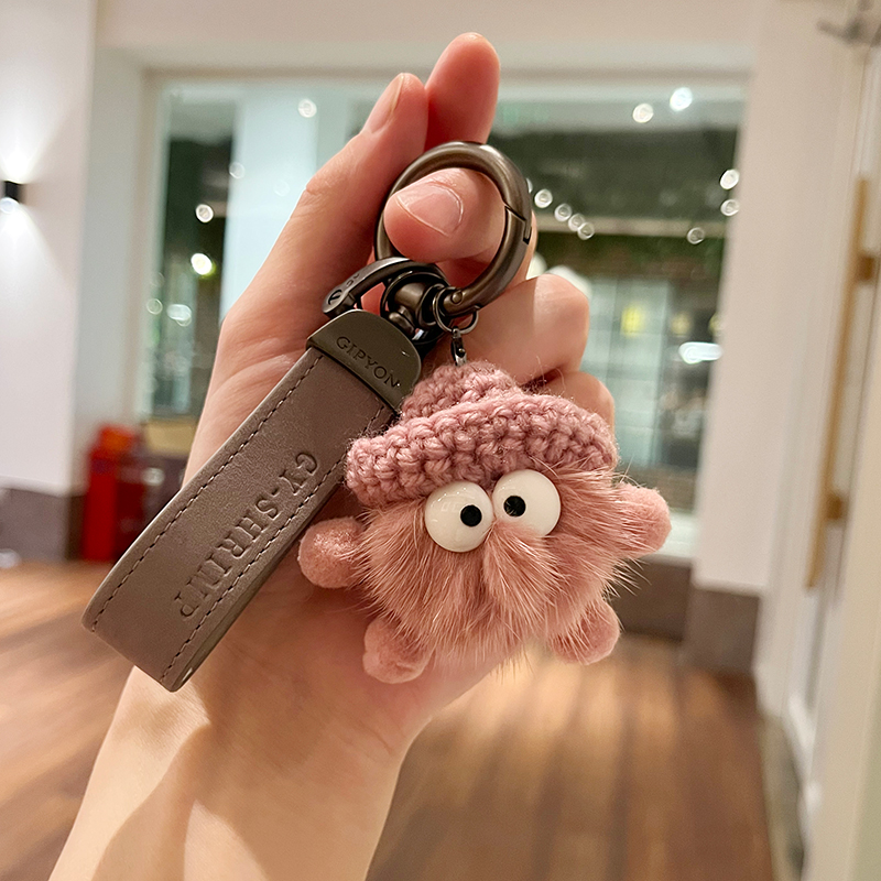 小煤球车钥匙扣水貂毛包包挂件毛绒公仔玩偶包包挂饰书包挂件女士