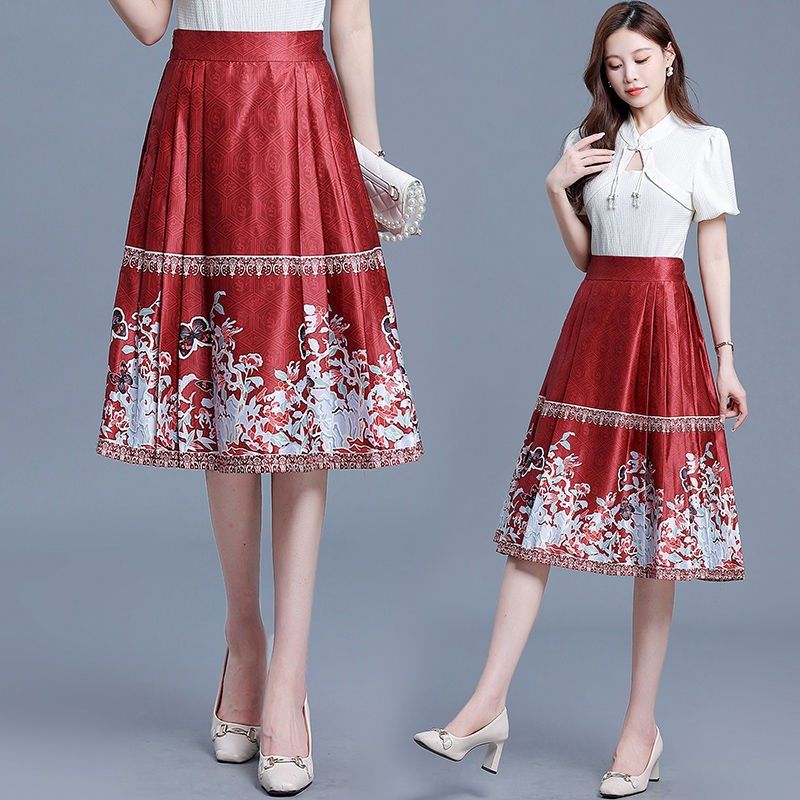 2024夏季新款短裙百褶裙高腰显瘦复古中式国风汉服短款改良马面裙