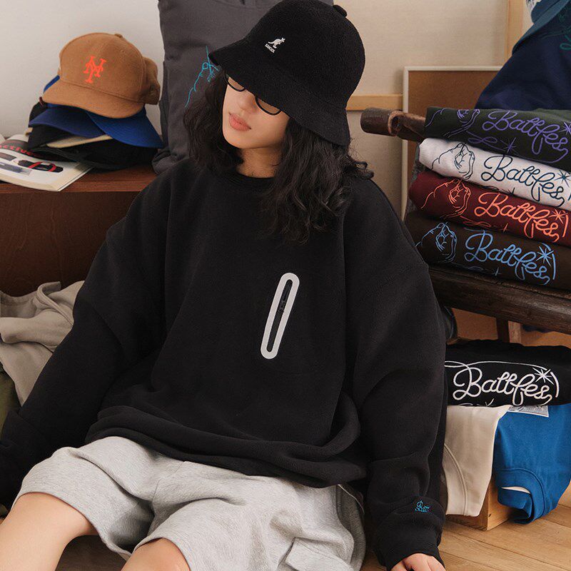 Battles 重磅摇粒绒480g烧花拉链口袋圆领卫衣美式宽松休闲