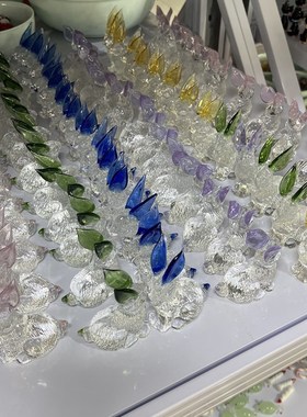 淄博琉璃可爱小兔子茶宠摆件粉色耳朵兔子水晶生肖博山家居工艺品