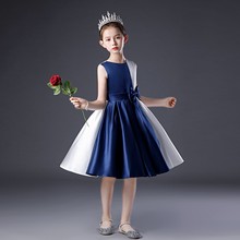 女童钢琴礼服演出服公主裙u儿童主持人白色和蓝色走秀表演服短款
