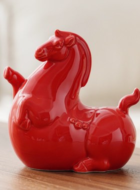 创意中式招财唐马生肖陶瓷摆件装饰品家用客厅书房桌面摆设送礼物
