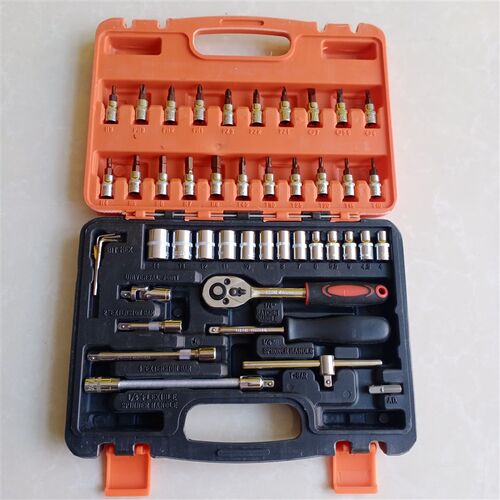 46件套筒工具套装1/4小飞棘轮套筒扳手汽修机修工具53件套筒工具
