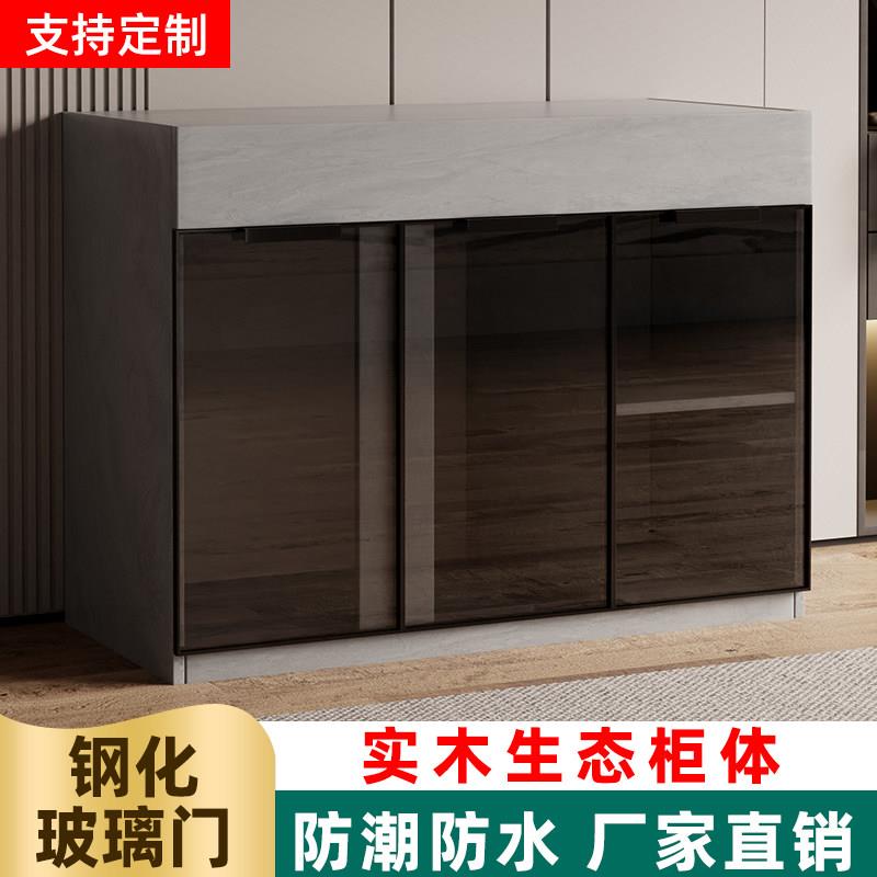 实木鱼缸底柜客厅家用小型鱼缸底座水族箱承重落地柜子玻璃门定制