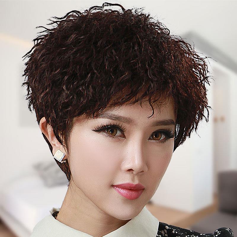 假发女短发全头套羊毛卷假发套短卷发中老年妈妈真发头发自然网红
