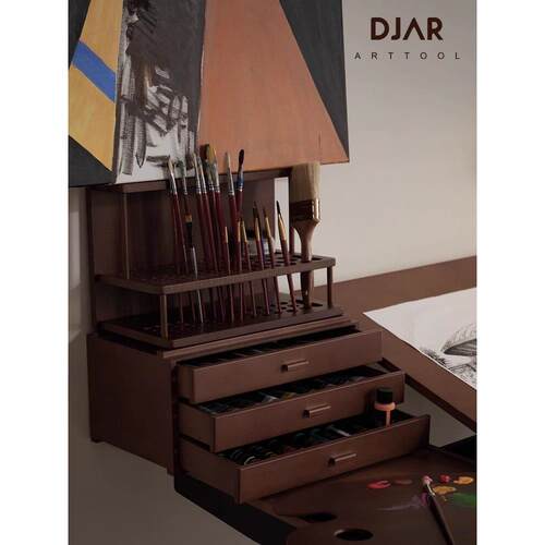 DJAR实木收纳画笔毛笔架 画具画箱 胡桃色山毛榉木中式笔架大小号