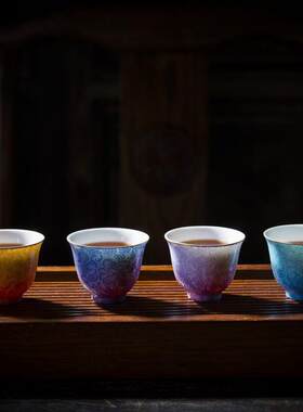 扎道青花粉彩扒花茶杯手工花鸟品茗单杯景德镇陶瓷功夫主个人杯