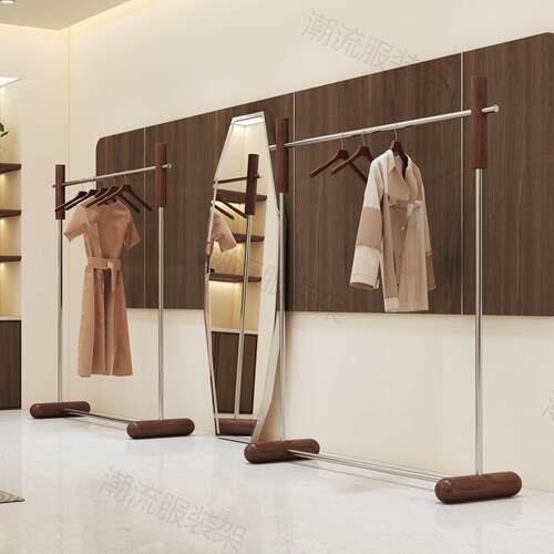服装店展示架胡桃木色落地式陈列新款女装店中岛不锈钢男装货架