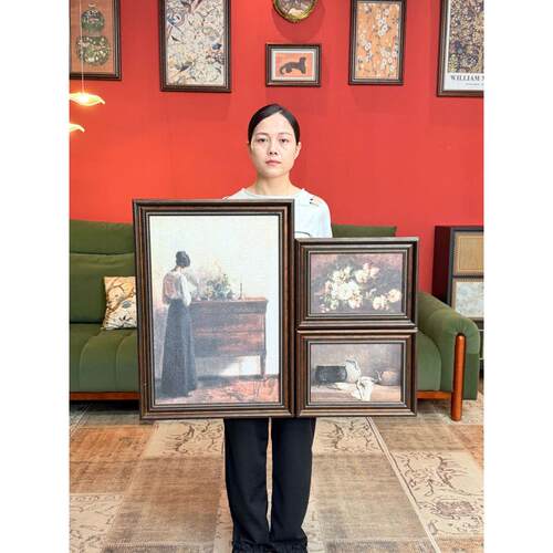 安宁与闲法式小众覆古风装饰画组合壁画P007三联3570