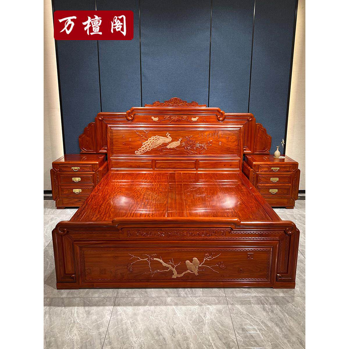 红木床缅甸红木双人床大水果红木中国卧室缅甸家具1.8米实木大床