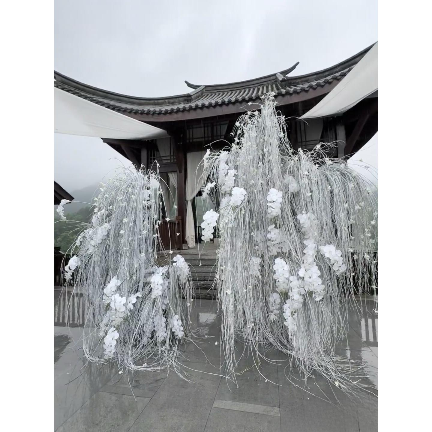 塑料柳条仿真花垂钓一体柳芽假花韩版白绿婚礼插花装饰婚庆花艺