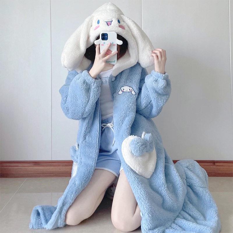 玉桂狗珊瑚绒冬季睡衣长款睡袍女款加绒加厚睡服家居服浴袍睡裙冬