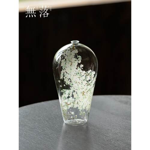 不掉落经典玻璃手绘梨絮水滴花瓶精美小清新家居装饰花瓶