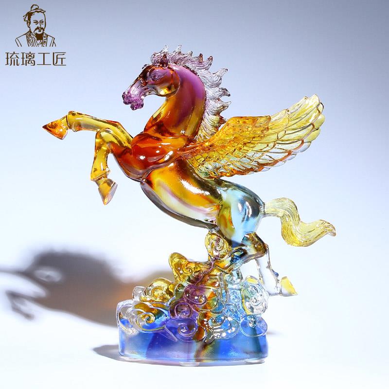 琉璃飞马摆件2026年生肖马精致水晶工艺品客厅装饰工艺品礼物高档