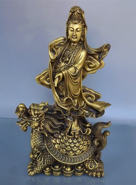 纯铜观音摆件站龙头龟南海观世音菩萨家用客厅龙龟站观音铜工艺品
