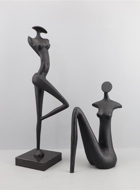 现代简约创意黑色金属抽象人物雕塑摆件电视柜玄关客厅家居装饰品