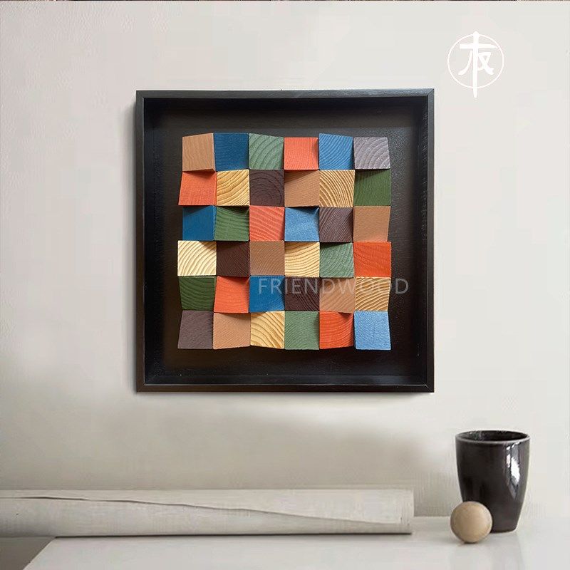 实木斜面彩色挂画多巴胺小众画酒店咖啡厅茶室店铺玄关边柜装饰画,家居饰品,现代装饰画,淘宝优惠券,粉丝福利购,淘宝优惠卷