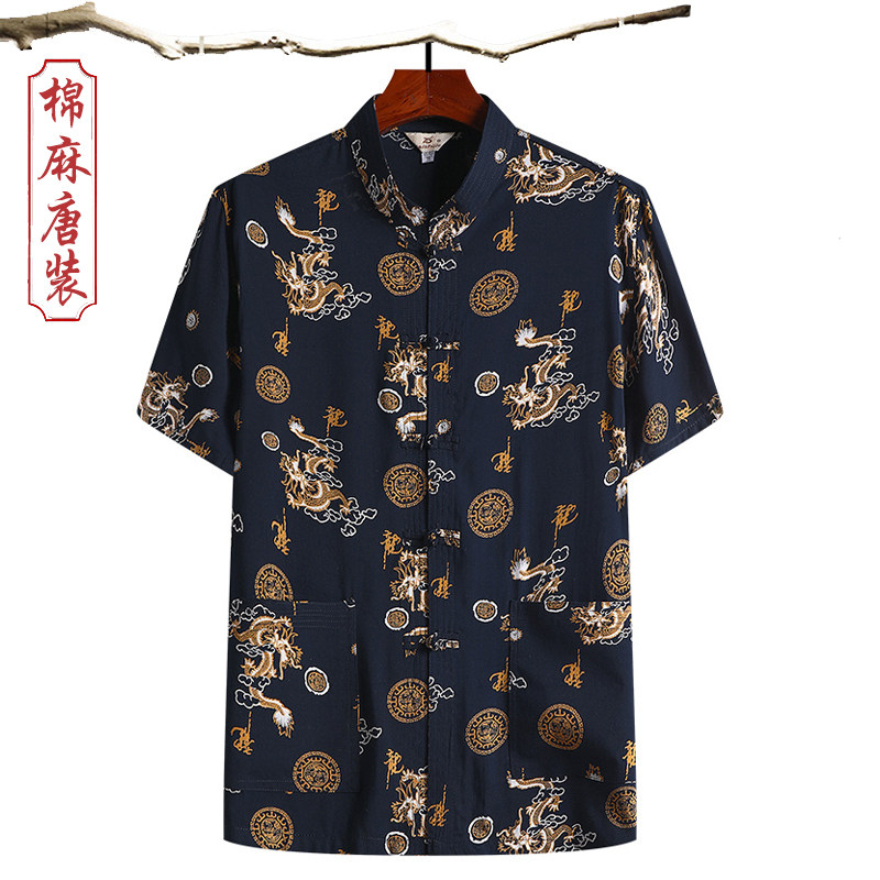 夏中老年男装纯棉短袖上衣唐装薄款中山装半袖男宽松休闲爸爸夏装,男装,唐装,淘宝优惠券,粉丝福利购,淘宝优惠卷