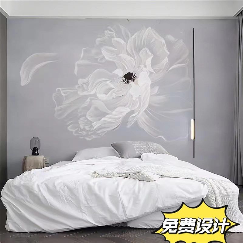 现代轻奢花卉电视背景墙壁画3D沙发影视壁纸艺术简约卧室床头墙布
