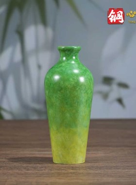 铜摆件《春色满园》客厅桌面装饰品 黄铜工艺品 干花插花花瓶摆设