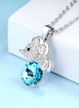 老鼠吊坠本命年项链女生潮网红时尚锁骨链金钱蓝色水晶生肖饰品