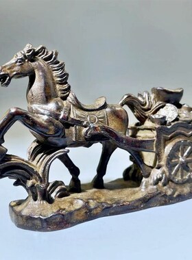 老铜马拉元宝福财车马上发财有钱生肖马开运摆件办公室家居马装饰