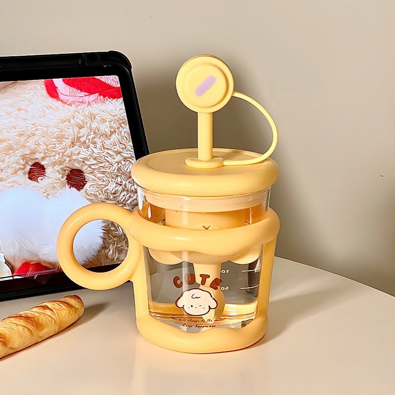 玻璃水杯女款高颜值办公室女士喝水杯带把手带勺吸管杯女生厂家,餐饮具,玻璃杯,淘宝优惠券,粉丝福利购,淘宝优惠卷