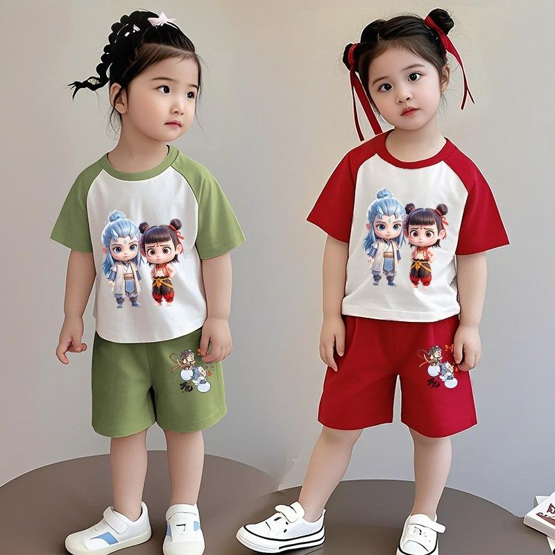 哪吒男女童夏装纯棉套装2025新款儿童衣服炸街宽松短袖短裤两件套,童装/婴儿装/亲子装,套装,淘宝优惠券,粉丝福利购,淘宝优惠卷