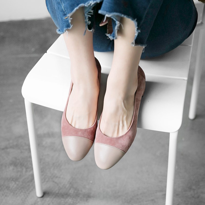 青衣自制平底单鞋女浅口通勤羊皮鞋真皮圆头休闲女鞋202Z3春季新