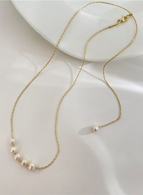 日系轻奢抽拉可调节天然珍珠项链女简约设计气质颈链高级感锁骨链