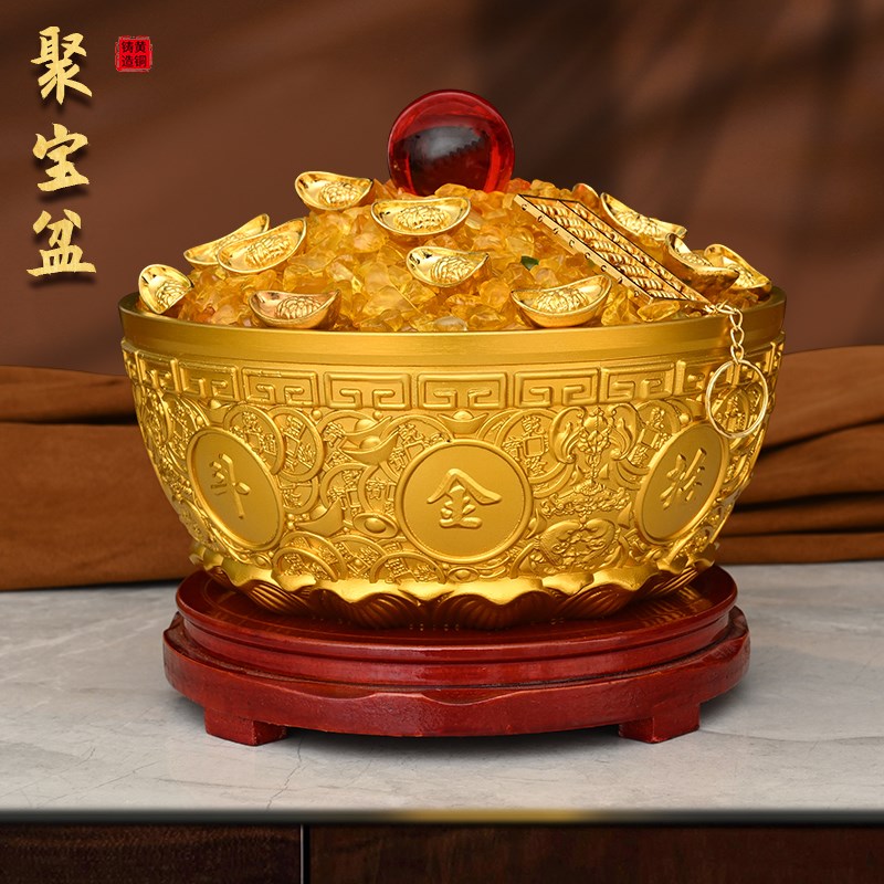 纯铜聚宝盆摆件黄铜存钱罐店铺客厅家用全铜实心铜盆铜缸大号铜器