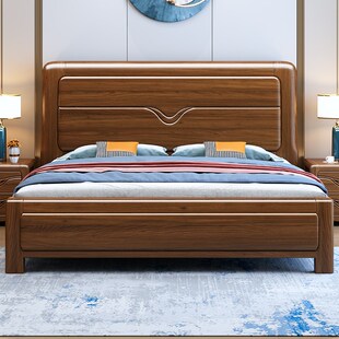 全实木床中式主卧室双人床1.5m加厚储物床1.8Q米真皮软包高端婚床