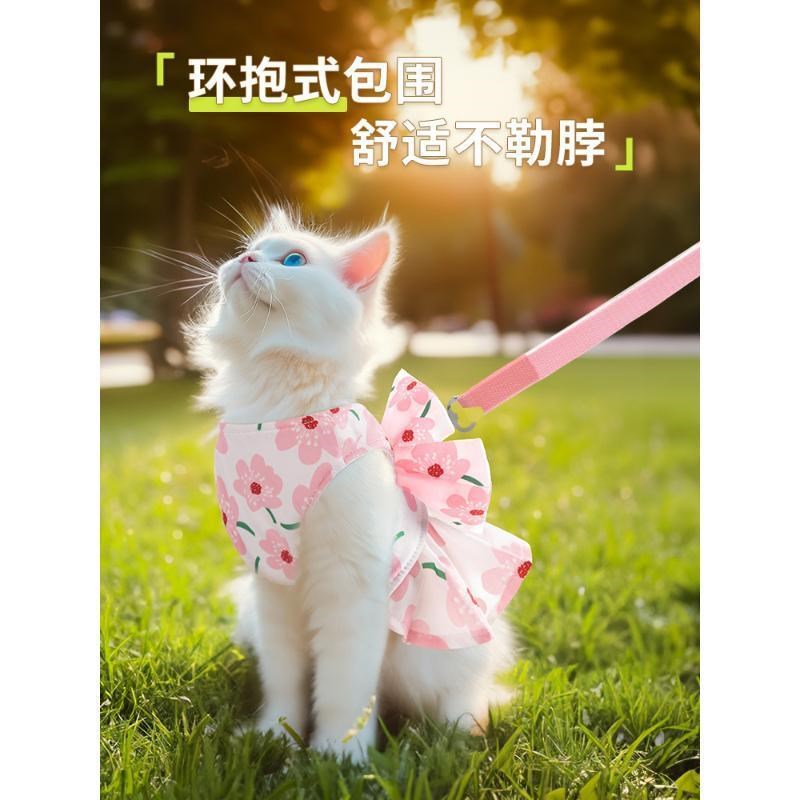 遛猫牵引绳防挣脱防掉毛猫衣服外出专用宠物猫咪裙子公主裙可调节