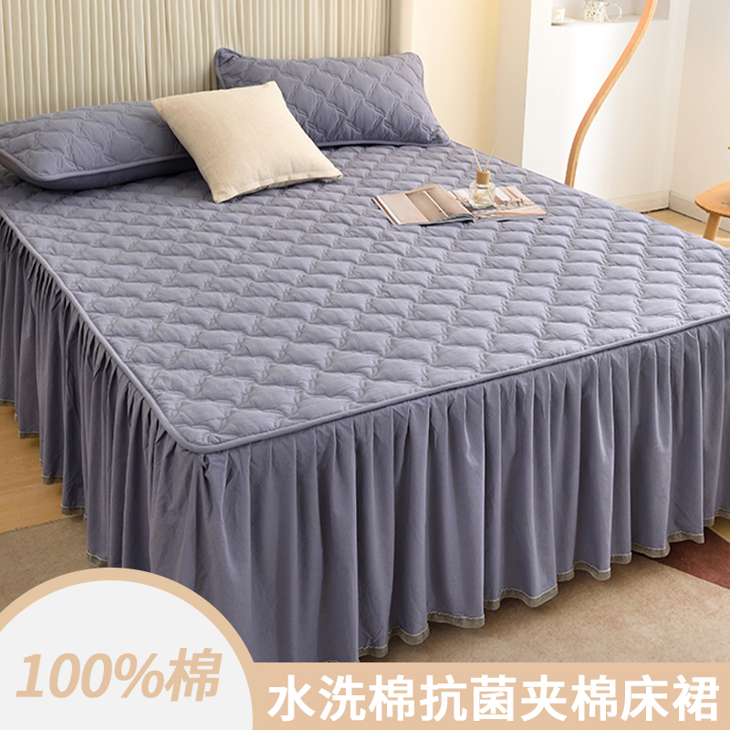 夏季2024新款床裙式床罩单件纯色夹棉防尘保护套床单床笠垫防滑罩