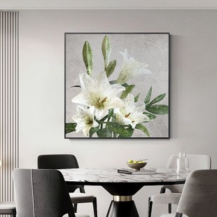 大芬村油画餐厅装饰画方形抽象百合花沙发背景墙挂画纯手绘肌理画
