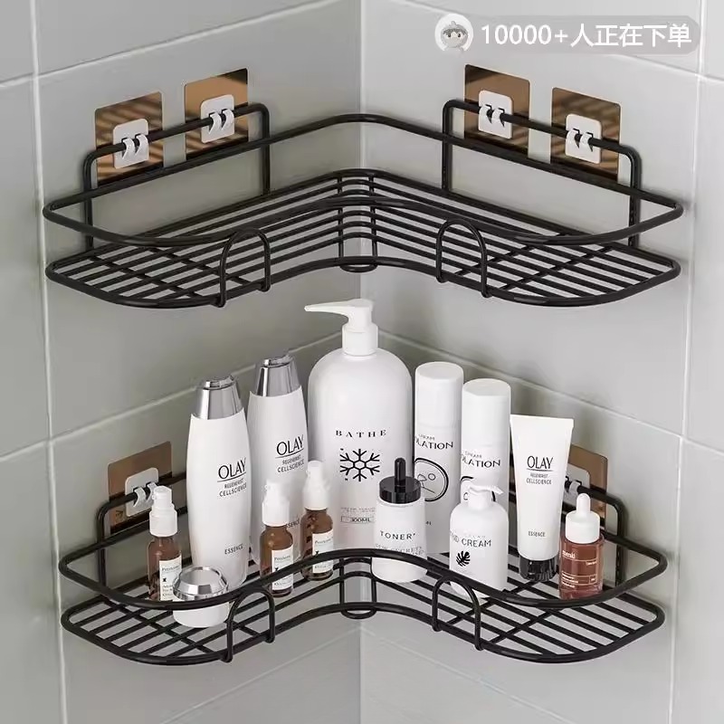 日本免打孔卫生间浴室洗漱台置物架洗手间三角架厕所壁挂厨房收纳