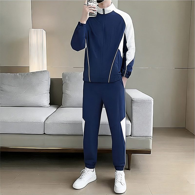 埃德蒙男士运动套装春秋立领拉链撞色休闲两件套简约运动两件套装