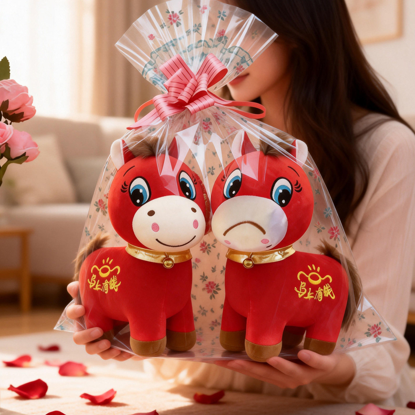 正版哭哭马笑笑马一对女神节小礼物吉祥物公仔义务2.0 大号玩偶