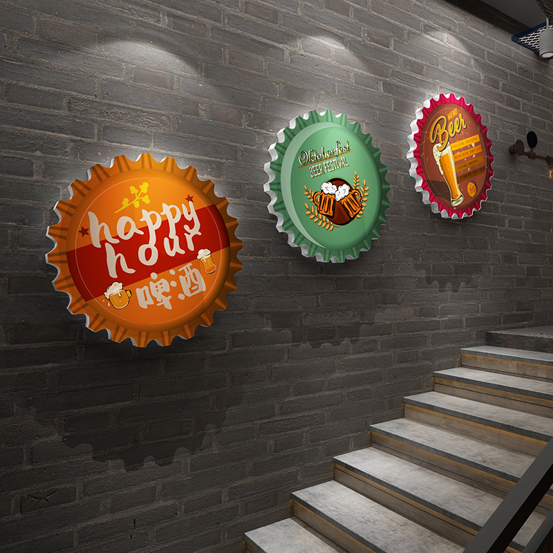 酒吧墙面装饰品场景布置工业风精酿啤小酒馆烧烤店创意摆件贴纸画