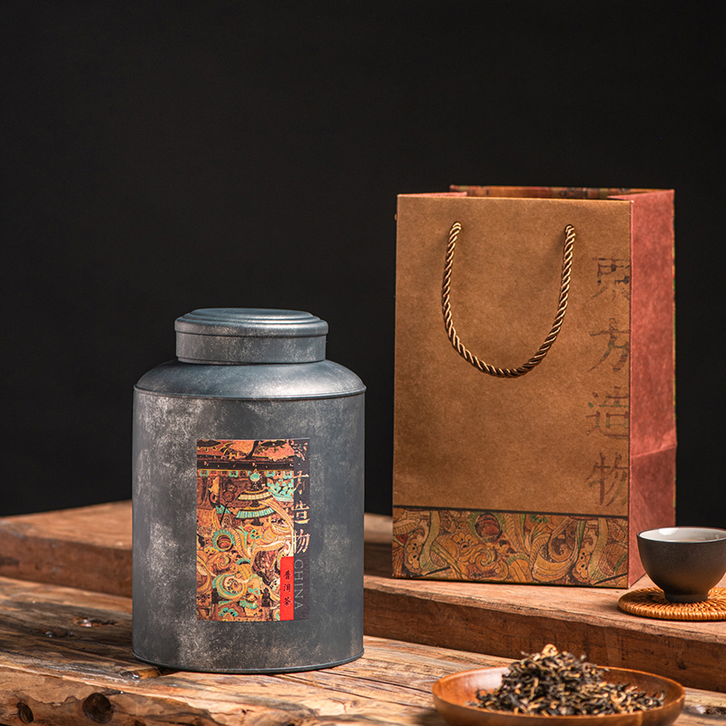 茶叶密封罐包装润物91圆形大号复古马口铁罐大红袍茶叶罐一斤装