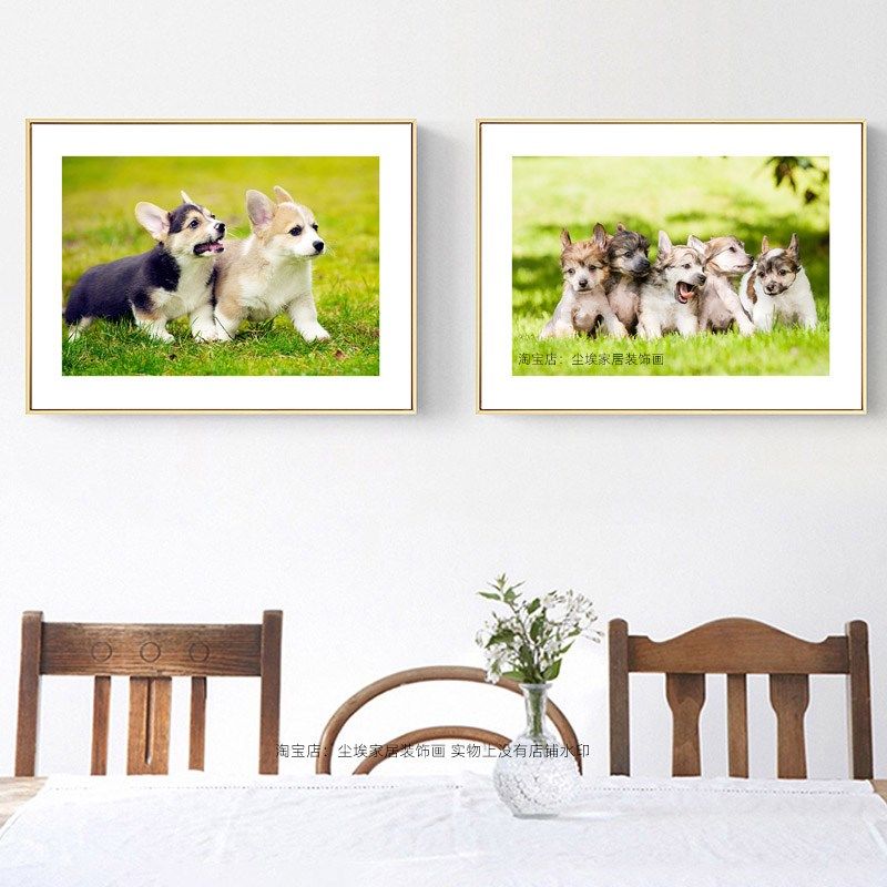 爱宠物狗狗猫咪装饰画儿童房卧室床头挂画宠物店墙壁高档有框画