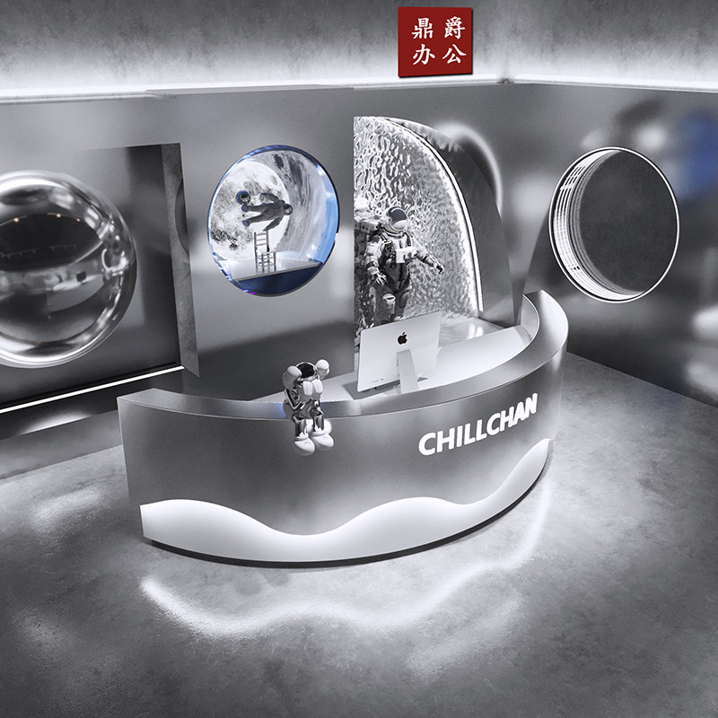 现代收银柜台柜台圆弧形台球厅吧台院公司前台接待台