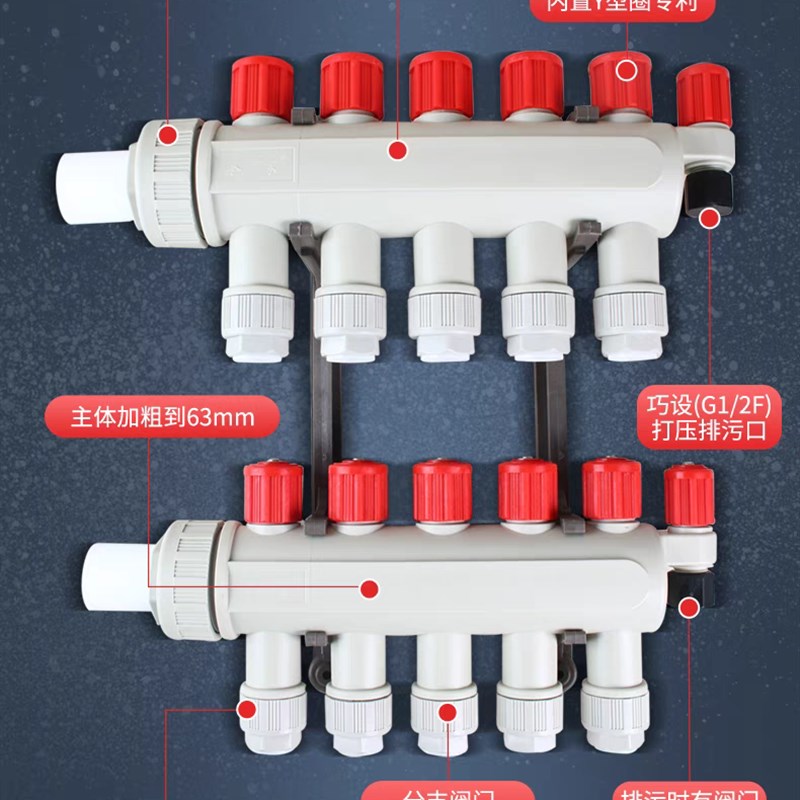 冬客来全塑家用大流量PPR地热地暖分水器耐高温高压耐腐蚀不生锈